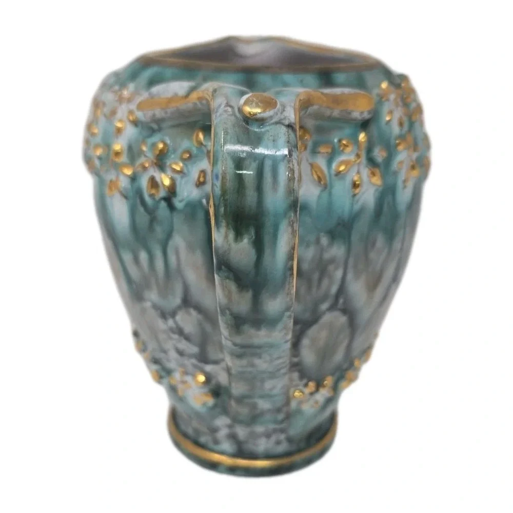 Vtg‎ Italian Pottery Jug Green Creams Gray With Gold Accents Numbered 6.5